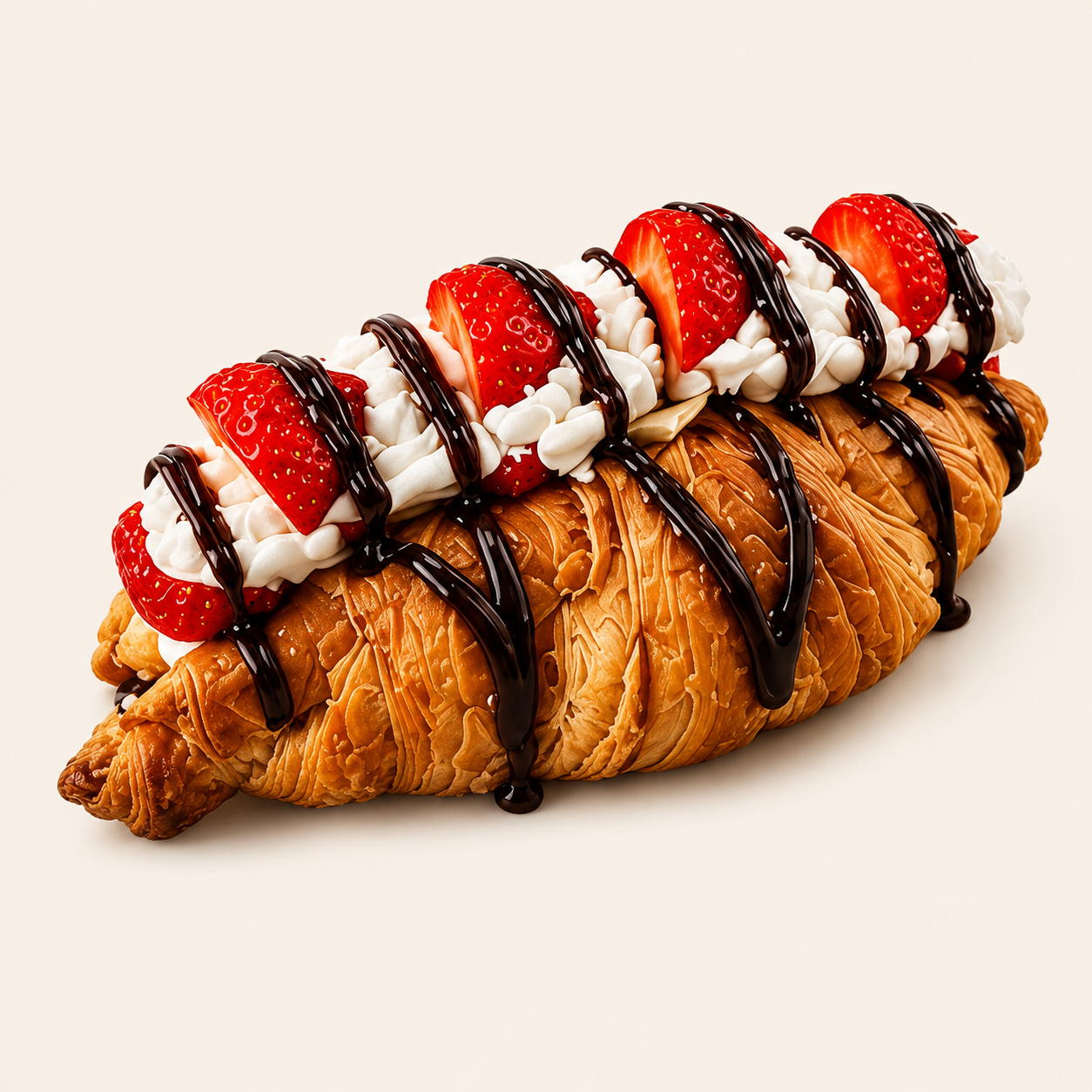 Croissant deluxe met aardbeien en chocolade