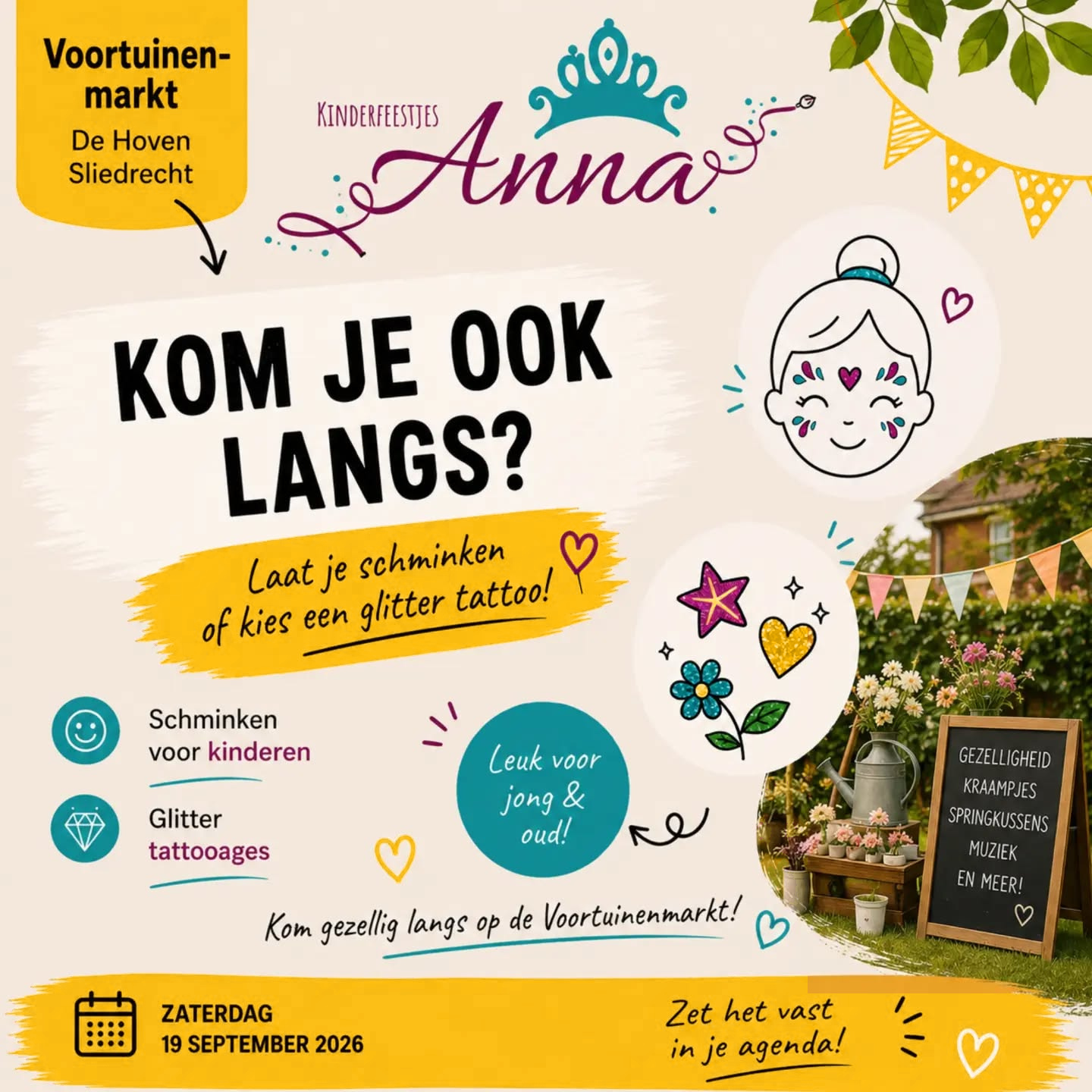 Schminken en glittertattoos tijdens de Voortuinenmarkt